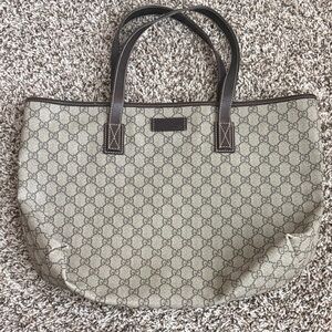Large Gucci Monogram Beige and Dark Brown Tote